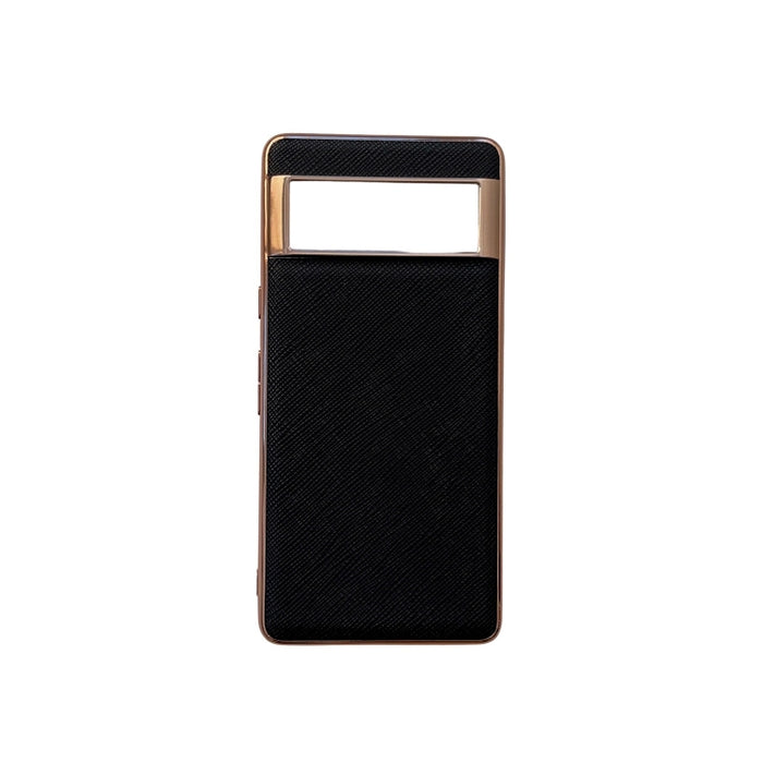 Estuche para teléfono de cuero genuino con textura cruzada de galvanoplastia nano