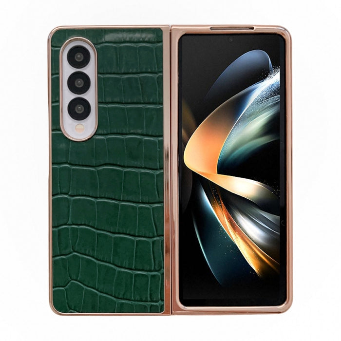 Caja de teléfono de galvanoplastia de cuero genuino con textura de cocodrilo, For Samsung Galaxy A13 4G, For Samsung Galaxy A23 4G/5G, For Samsung Galaxy A33 5G, For Samsung Galaxy A53 5G, For Samsung Galaxy A73 5G, For Samsung Galaxy Z Flip3 5G       ...