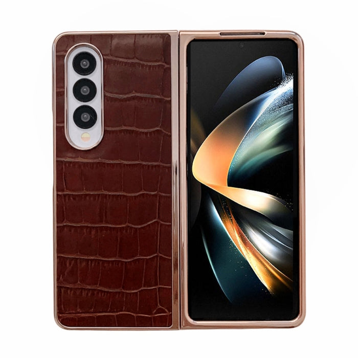 Caja de teléfono de galvanoplastia de cuero genuino con textura de cocodrilo, For Samsung Galaxy A13 4G, For Samsung Galaxy A23 4G/5G, For Samsung Galaxy A33 5G, For Samsung Galaxy A53 5G, For Samsung Galaxy A73 5G, For Samsung Galaxy Z Flip3 5G       ...