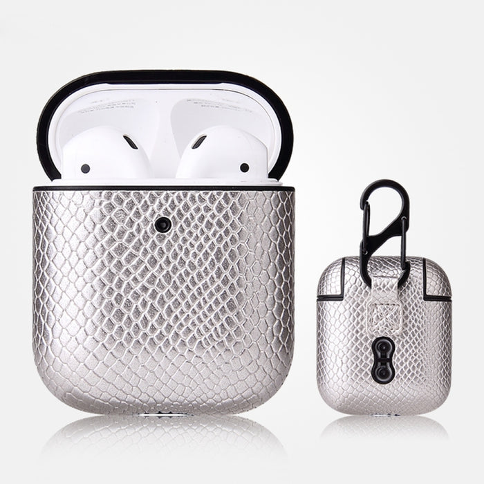 Estuche protector de cuero PU con textura de piel de serpiente anticaída con mosquetón