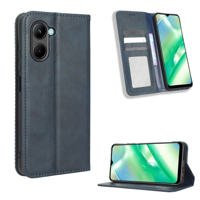 Caja de teléfono de cuero con textura retro con hebilla magnética, For Realme C33 4G, For T-Mobile Revvl 6 5G, For T-Mobile REVVL 6 Pro 5G, For vivo V25 5G /  X80 Lite, For vivo V25 Pro / S15 Pro, For vivo Y35 4G / Y22s 4G / Y22 4G 2022                ...