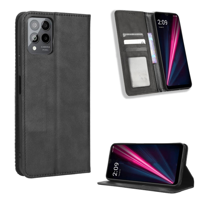 Caja de teléfono de cuero con textura retro con hebilla magnética, For Realme C33 4G, For T-Mobile Revvl 6 5G, For T-Mobile REVVL 6 Pro 5G, For vivo V25 5G /  X80 Lite, For vivo V25 Pro / S15 Pro, For vivo Y35 4G / Y22s 4G / Y22 4G 2022                ...