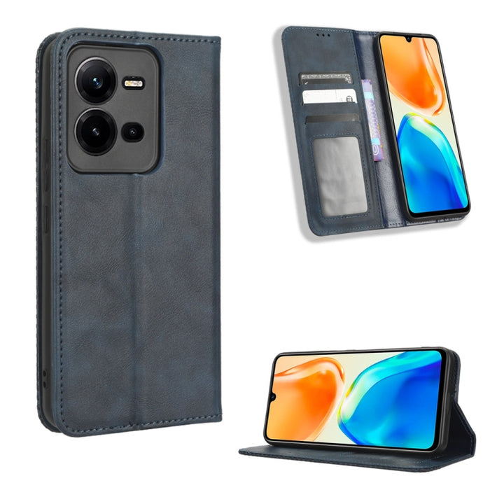 Caja de teléfono de cuero con textura retro con hebilla magnética, For Realme C33 4G, For T-Mobile Revvl 6 5G, For T-Mobile REVVL 6 Pro 5G, For vivo V25 5G /  X80 Lite, For vivo V25 Pro / S15 Pro, For vivo Y35 4G / Y22s 4G / Y22 4G 2022                ...
