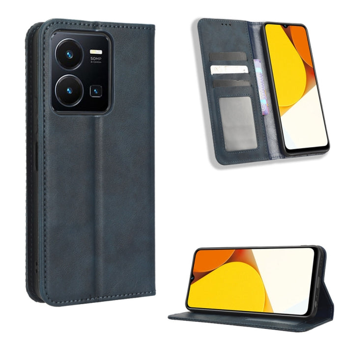 Caja de teléfono de cuero con textura retro con hebilla magnética, For Realme C33 4G, For T-Mobile Revvl 6 5G, For T-Mobile REVVL 6 Pro 5G, For vivo V25 5G /  X80 Lite, For vivo V25 Pro / S15 Pro, For vivo Y35 4G / Y22s 4G / Y22 4G 2022                ...