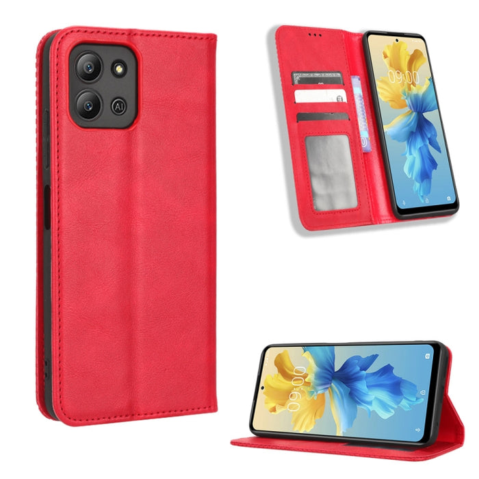 Caja de teléfono de cuero con textura retro con hebilla magnética, For Realme C33 4G, For T-Mobile Revvl 6 5G, For T-Mobile REVVL 6 Pro 5G, For vivo V25 5G /  X80 Lite, For vivo V25 Pro / S15 Pro, For vivo Y35 4G / Y22s 4G / Y22 4G 2022                ...