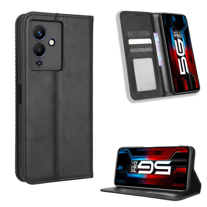Caja de teléfono de cuero con textura retro con hebilla magnética, For Realme C33 4G, For T-Mobile Revvl 6 5G, For T-Mobile REVVL 6 Pro 5G, For vivo V25 5G /  X80 Lite, For vivo V25 Pro / S15 Pro, For vivo Y35 4G / Y22s 4G / Y22 4G 2022                ...