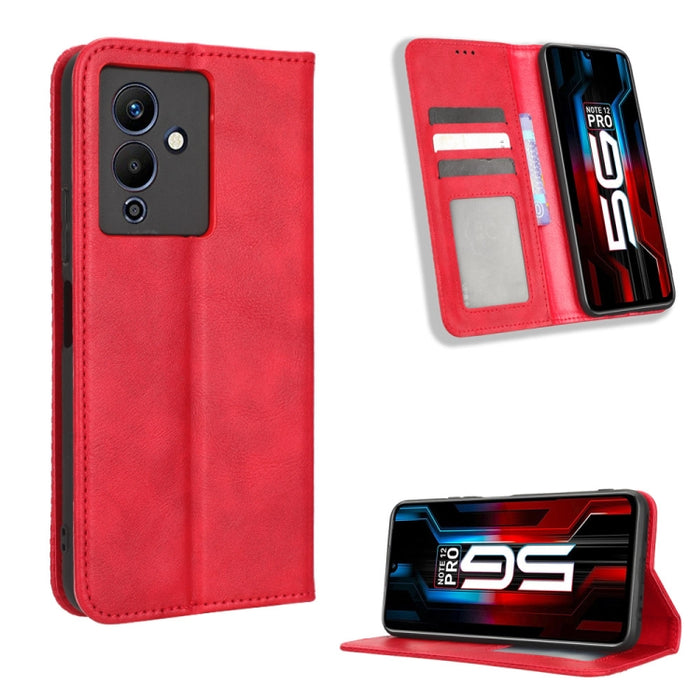 Caja de teléfono de cuero con textura retro con hebilla magnética, For Realme C33 4G, For T-Mobile Revvl 6 5G, For T-Mobile REVVL 6 Pro 5G, For vivo V25 5G /  X80 Lite, For vivo V25 Pro / S15 Pro, For vivo Y35 4G / Y22s 4G / Y22 4G 2022                ...
