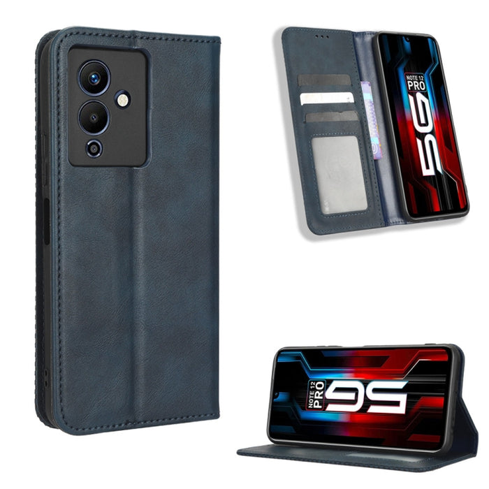 Caja de teléfono de cuero con textura retro con hebilla magnética, For Realme C33 4G, For T-Mobile Revvl 6 5G, For T-Mobile REVVL 6 Pro 5G, For vivo V25 5G /  X80 Lite, For vivo V25 Pro / S15 Pro, For vivo Y35 4G / Y22s 4G / Y22 4G 2022                ...
