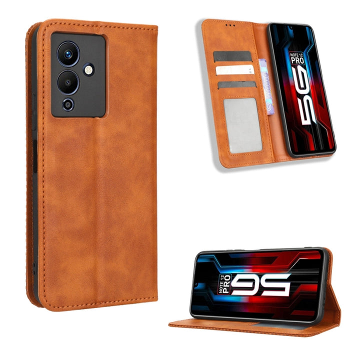 Caja de teléfono de cuero con textura retro con hebilla magnética, For Realme C33 4G, For T-Mobile Revvl 6 5G, For T-Mobile REVVL 6 Pro 5G, For vivo V25 5G /  X80 Lite, For vivo V25 Pro / S15 Pro, For vivo Y35 4G / Y22s 4G / Y22 4G 2022                ...