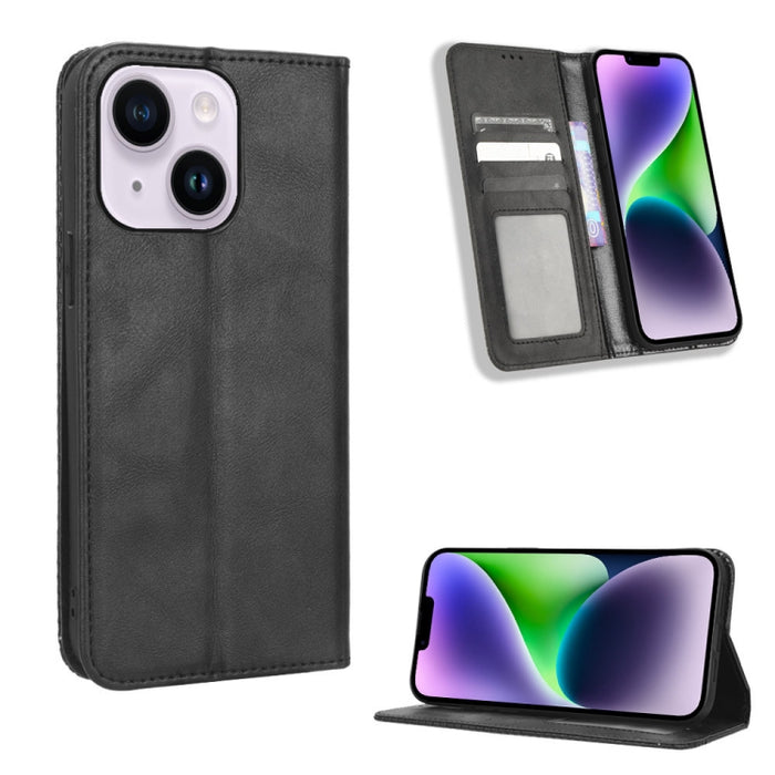 Caja de teléfono de cuero con textura retro con hebilla magnética, For Samsung Galaxy A23e / A23s / A23 5G JP, For Sony Xperia 5 IV, For Sharp Aquos Sense7 Plus, For iPhone 14 Plus, For Sharp Aquos Sense7, For iPhone 14 Pro Max                         ...