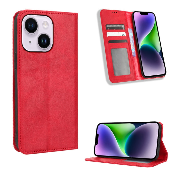 Caja de teléfono de cuero con textura retro con hebilla magnética, For Samsung Galaxy A23e / A23s / A23 5G JP, For Sony Xperia 5 IV, For Sharp Aquos Sense7 Plus, For iPhone 14 Plus, For Sharp Aquos Sense7, For iPhone 14 Pro Max                         ...