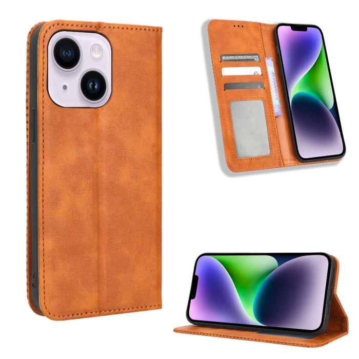 Caja de teléfono de cuero con textura retro con hebilla magnética, For Samsung Galaxy A23e / A23s / A23 5G JP, For Sony Xperia 5 IV, For Sharp Aquos Sense7 Plus, For iPhone 14 Plus, For Sharp Aquos Sense7, For iPhone 14 Pro Max                         ...