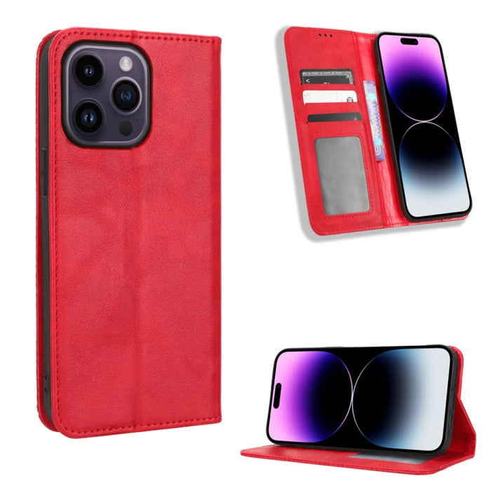 Caja de teléfono de cuero con textura retro con hebilla magnética, For Samsung Galaxy A23e / A23s / A23 5G JP, For Sony Xperia 5 IV, For Sharp Aquos Sense7 Plus, For iPhone 14 Plus, For Sharp Aquos Sense7, For iPhone 14 Pro Max                         ...