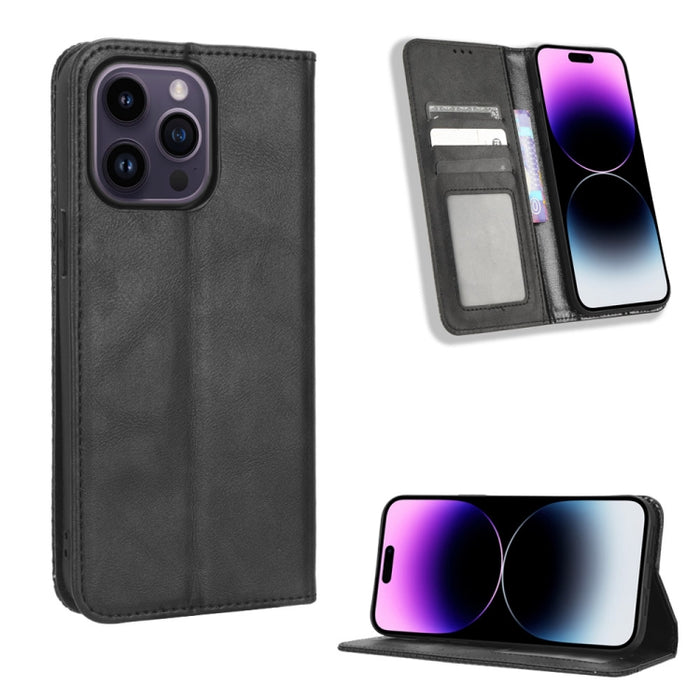 Caja de teléfono de cuero con textura retro con hebilla magnética, For Samsung Galaxy A23e / A23s / A23 5G JP, For Sony Xperia 5 IV, For Sharp Aquos Sense7 Plus, For iPhone 14 Plus, For Sharp Aquos Sense7, For iPhone 14 Pro Max                         ...