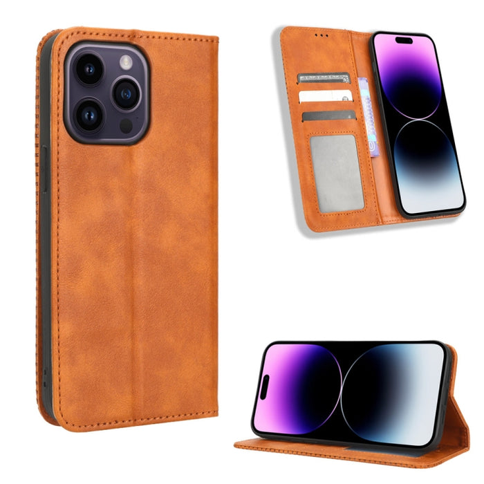 Caja de teléfono de cuero con textura retro con hebilla magnética, For Samsung Galaxy A23e / A23s / A23 5G JP, For Sony Xperia 5 IV, For Sharp Aquos Sense7 Plus, For iPhone 14 Plus, For Sharp Aquos Sense7, For iPhone 14 Pro Max                         ...