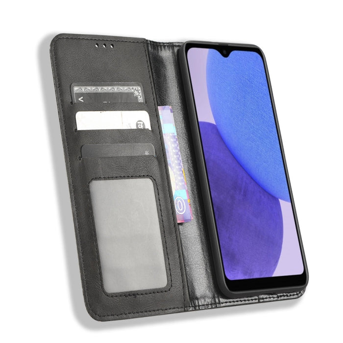 Caja de teléfono de cuero con textura retro con hebilla magnética, For Samsung Galaxy A23e / A23s / A23 5G JP, For Sony Xperia 5 IV, For Sharp Aquos Sense7 Plus, For iPhone 14 Plus, For Sharp Aquos Sense7, For iPhone 14 Pro Max                         ...
