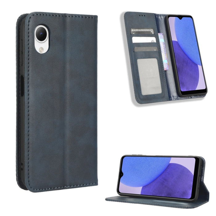 Caja de teléfono de cuero con textura retro con hebilla magnética, For Samsung Galaxy A23e / A23s / A23 5G JP, For Sony Xperia 5 IV, For Sharp Aquos Sense7 Plus, For iPhone 14 Plus, For Sharp Aquos Sense7, For iPhone 14 Pro Max                         ...
