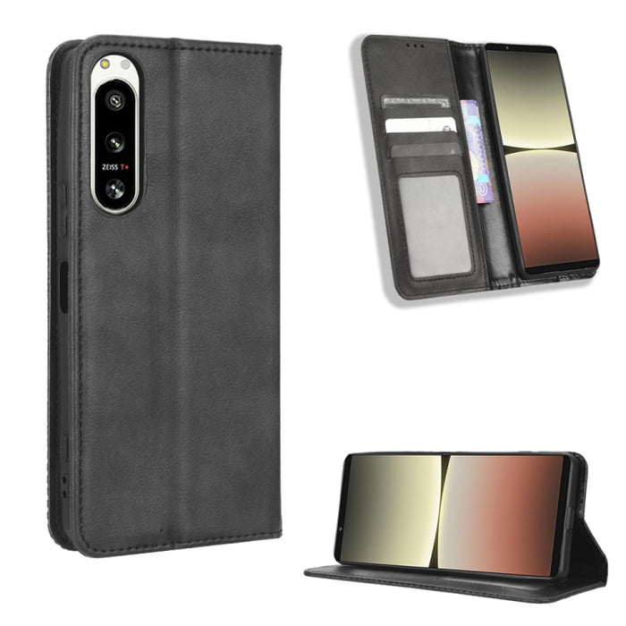 Caja de teléfono de cuero con textura retro con hebilla magnética, For Samsung Galaxy A23e / A23s / A23 5G JP, For Sony Xperia 5 IV, For Sharp Aquos Sense7 Plus, For iPhone 14 Plus, For Sharp Aquos Sense7, For iPhone 14 Pro Max                         ...
