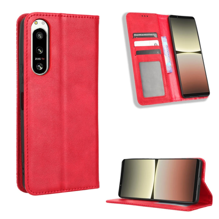 Caja de teléfono de cuero con textura retro con hebilla magnética, For Samsung Galaxy A23e / A23s / A23 5G JP, For Sony Xperia 5 IV, For Sharp Aquos Sense7 Plus, For iPhone 14 Plus, For Sharp Aquos Sense7, For iPhone 14 Pro Max                         ...