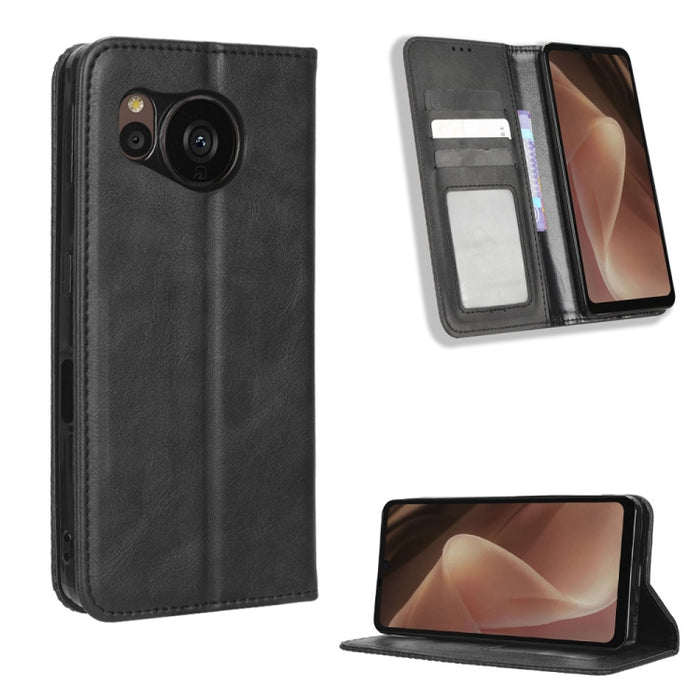 Caja de teléfono de cuero con textura retro con hebilla magnética, For Samsung Galaxy A23e / A23s / A23 5G JP, For Sony Xperia 5 IV, For Sharp Aquos Sense7 Plus, For iPhone 14 Plus, For Sharp Aquos Sense7, For iPhone 14 Pro Max                         ...