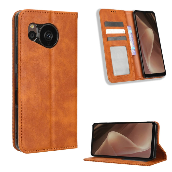 Caja de teléfono de cuero con textura retro con hebilla magnética, For Samsung Galaxy A23e / A23s / A23 5G JP, For Sony Xperia 5 IV, For Sharp Aquos Sense7 Plus, For iPhone 14 Plus, For Sharp Aquos Sense7, For iPhone 14 Pro Max                         ...