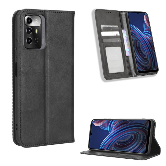 Caja de teléfono de cuero con textura retro con hebilla magnética, For Samsung Galaxy A23e / A23s / A23 5G JP, For Sony Xperia 5 IV, For Sharp Aquos Sense7 Plus, For iPhone 14 Plus, For Sharp Aquos Sense7, For iPhone 14 Pro Max                         ...