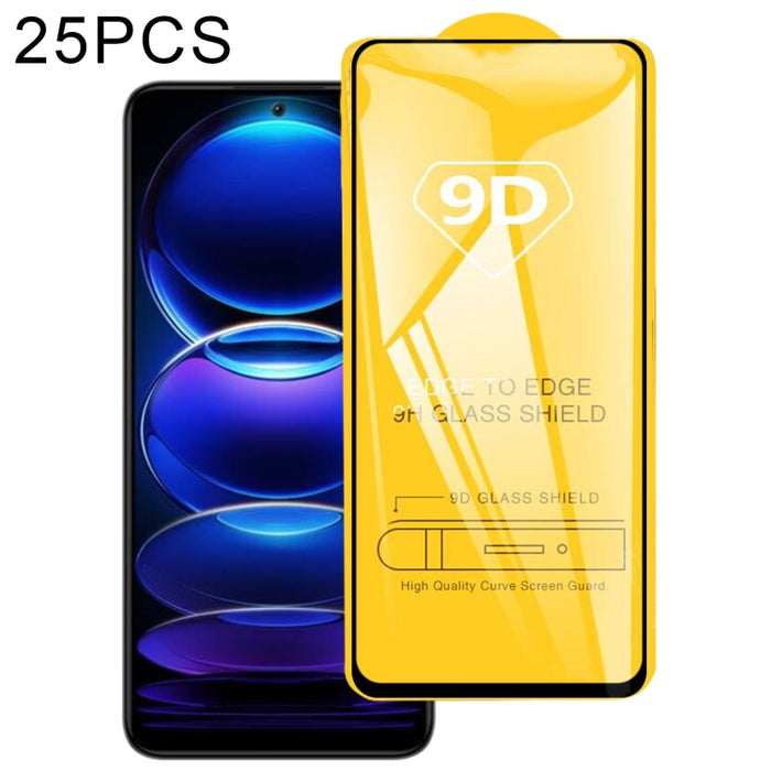 Película de vidrio templado de pantalla completa con pegamento completo 9D de 25 piezas, For Xiaomi Redmi Note 12 China / Note 12 Global (25 PCS), For Xiaomi Redmi Note 12 Pro / 12 Pro+ / 12 Explorer / Note 12 Pro Speed (25 PCS)