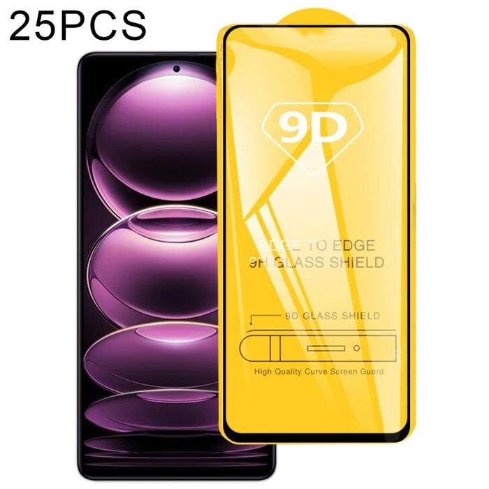Película de vidrio templado de pantalla completa con pegamento completo 9D de 25 piezas, For Xiaomi Redmi Note 12 China / Note 12 Global (25 PCS), For Xiaomi Redmi Note 12 Pro / 12 Pro+ / 12 Explorer / Note 12 Pro Speed (25 PCS)