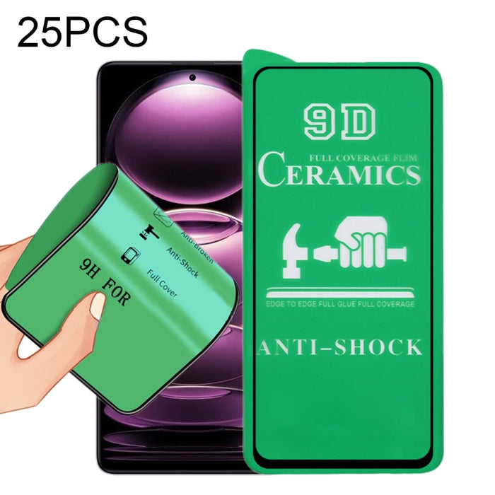 Película de cerámica de pegamento completo de pantalla completa 9D de 25 piezas, For Xiaomi Redmi Note 12 China / Note 12 Global (25 PCS), For Xiaomi Redmi Note 12 Pro / 12 Pro+ / 12 Explorer (25 PCS)