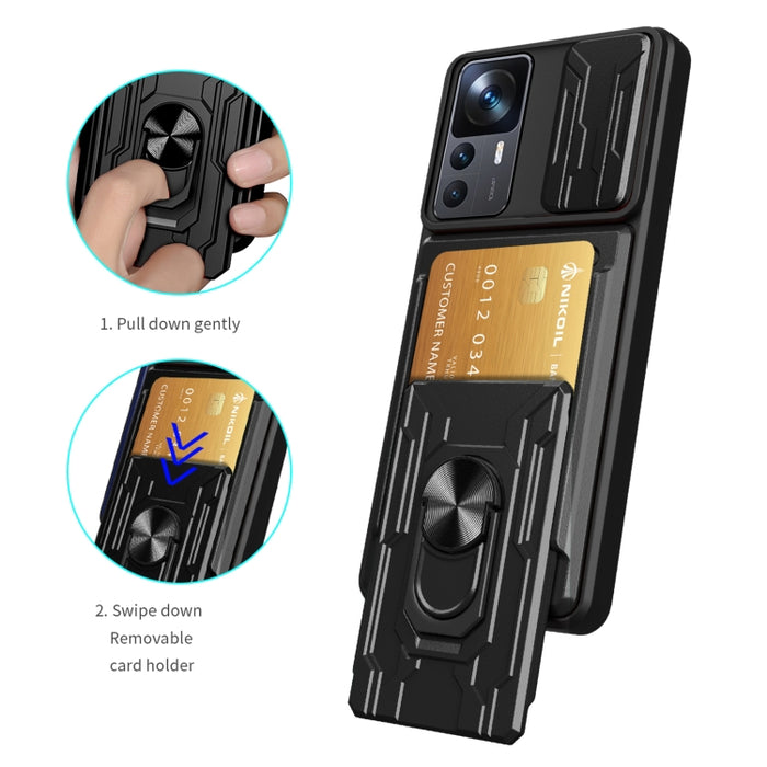 Funda deslizante para teléfono Camshield TPU+PC con ranura para tarjeta, For Xiaomi 12T / 12T Pro / Redmi K50 Ultra