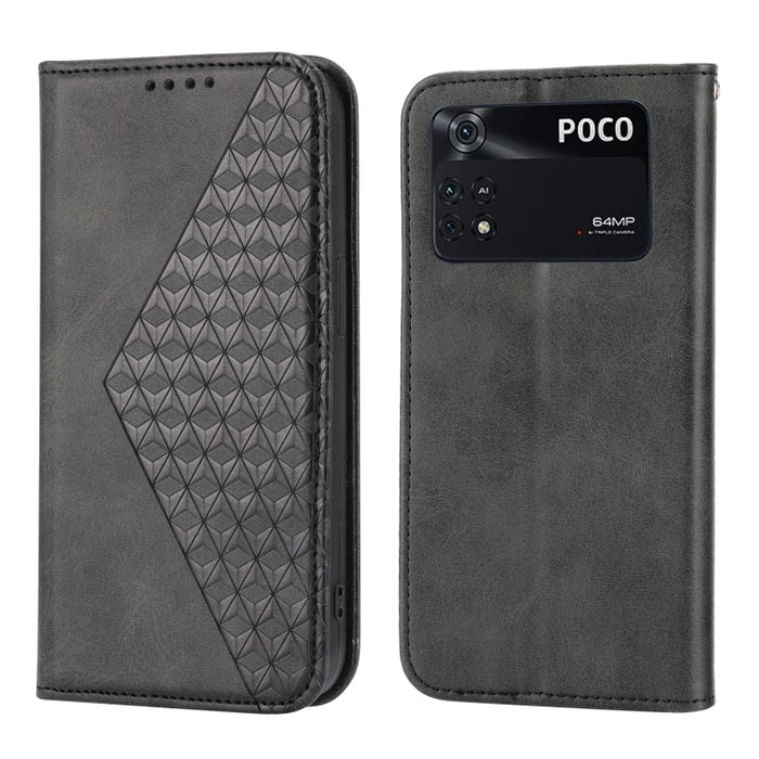 Caja de teléfono de cuero con cierre magnético y textura de becerro de rejilla cúbica, For Xiaomi Redmi Note 10 4G/Note 10S 4G/Poco M5s 4G/Redmi Note 11SE India, For Xiaomi Redmi Note 10 4G/Note 10S 4G, For Xiaomi Redmi Note 10 Pro                     ...