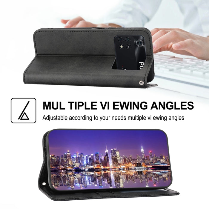 Caja de teléfono de cuero con cierre magnético y textura de becerro de rejilla cúbica, For Xiaomi Redmi Note 10 4G/Note 10S 4G/Poco M5s 4G/Redmi Note 11SE India, For Xiaomi Redmi Note 10 4G/Note 10S 4G, For Xiaomi Redmi Note 10 Pro                     ...