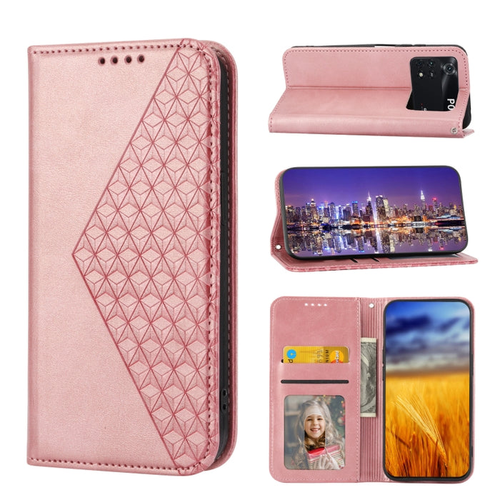Caja de teléfono de cuero con cierre magnético y textura de becerro de rejilla cúbica, For Xiaomi Redmi Note 10 4G/Note 10S 4G/Poco M5s 4G/Redmi Note 11SE India, For Xiaomi Redmi Note 10 4G/Note 10S 4G, For Xiaomi Redmi Note 10 Pro                     ...