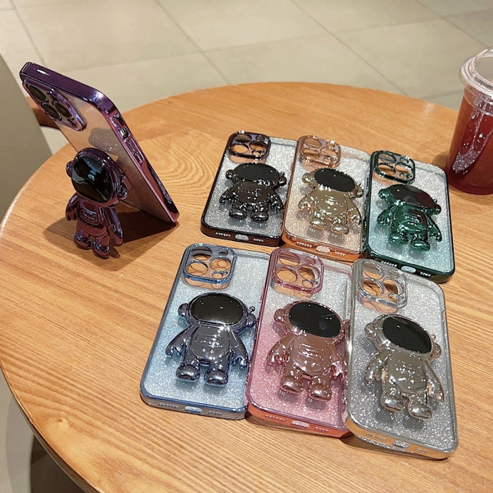Estuche para teléfono con polvo de brillo degradado con soporte de astronauta