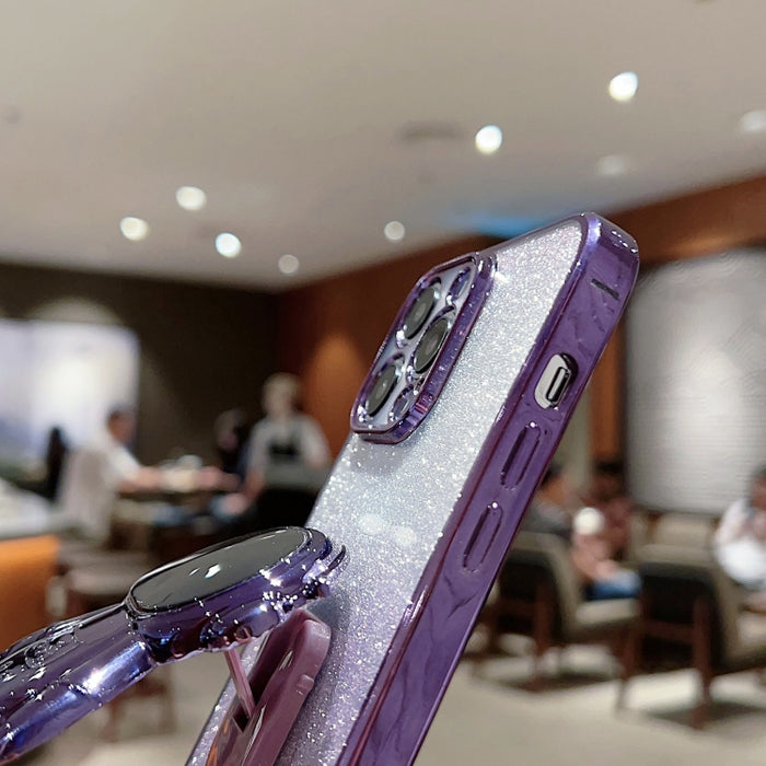 Estuche para teléfono con polvo de brillo degradado con soporte de astronauta