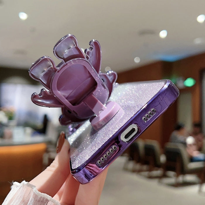 Estuche para teléfono con polvo de brillo degradado con soporte de astronauta