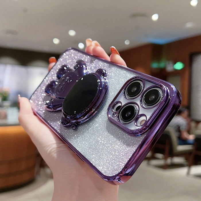 Estuche para teléfono con polvo de brillo degradado con soporte de astronauta
