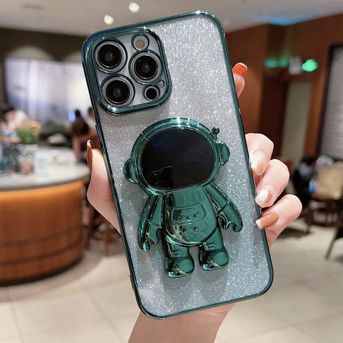 Estuche para teléfono con polvo de brillo degradado con soporte de astronauta