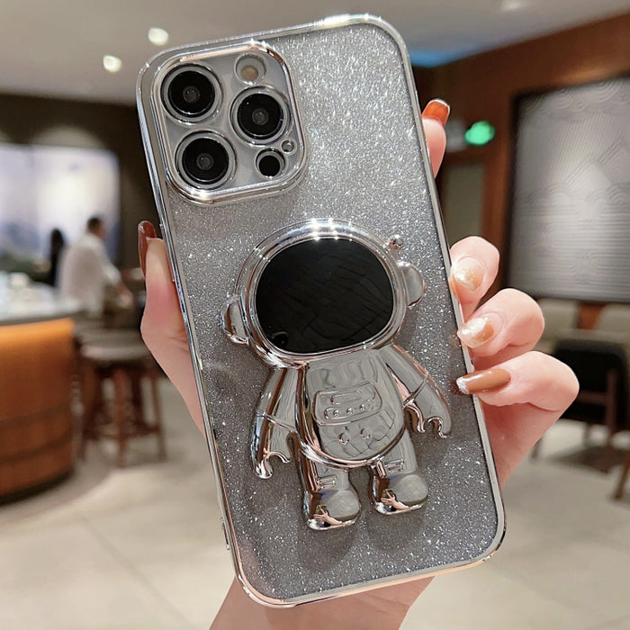 Estuche para teléfono con polvo de brillo degradado con soporte de astronauta
