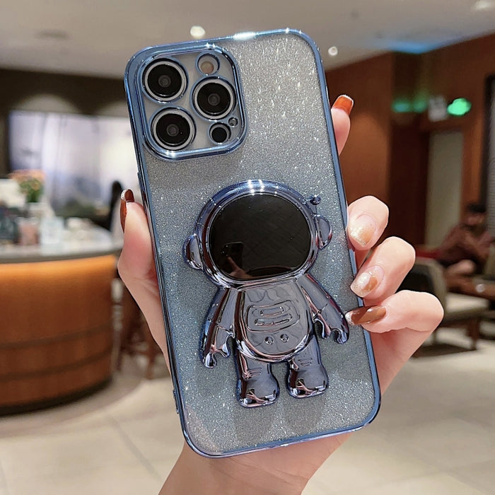 Estuche para teléfono con polvo de brillo degradado con soporte de astronauta