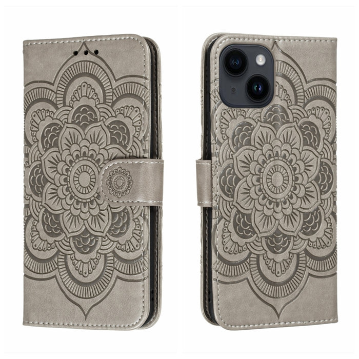 Estuche de cuero para teléfono Sun Mandala Repujado