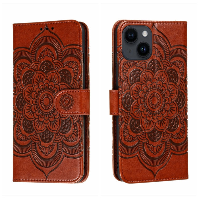 Estuche de cuero para teléfono Sun Mandala Repujado