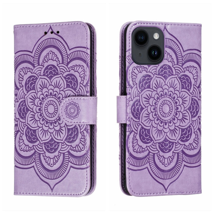Estuche de cuero para teléfono Sun Mandala Repujado