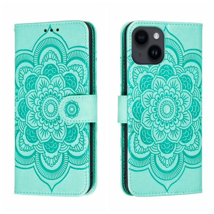 Estuche de cuero para teléfono Sun Mandala Repujado