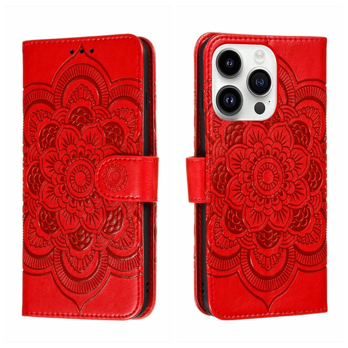 Estuche de cuero para teléfono Sun Mandala Repujado