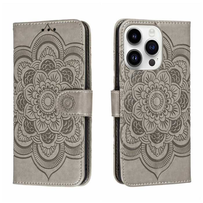 Estuche de cuero para teléfono Sun Mandala Repujado