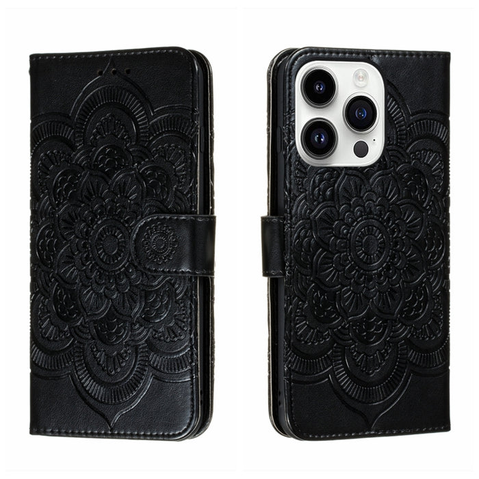 Estuche de cuero para teléfono Sun Mandala Repujado
