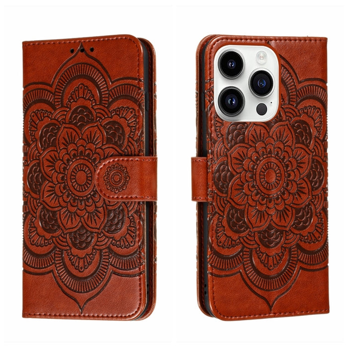 Estuche de cuero para teléfono Sun Mandala Repujado