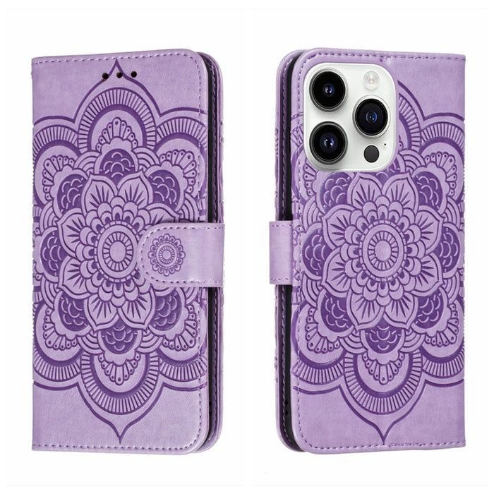 Estuche de cuero para teléfono Sun Mandala Repujado