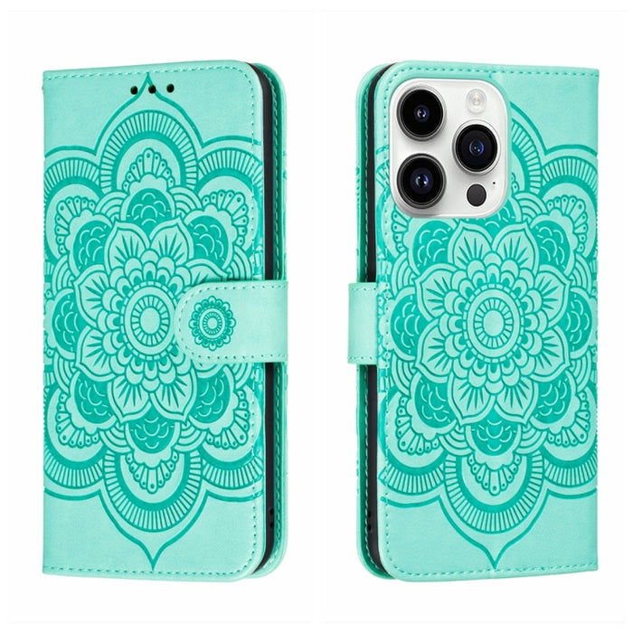 Estuche de cuero para teléfono Sun Mandala Repujado